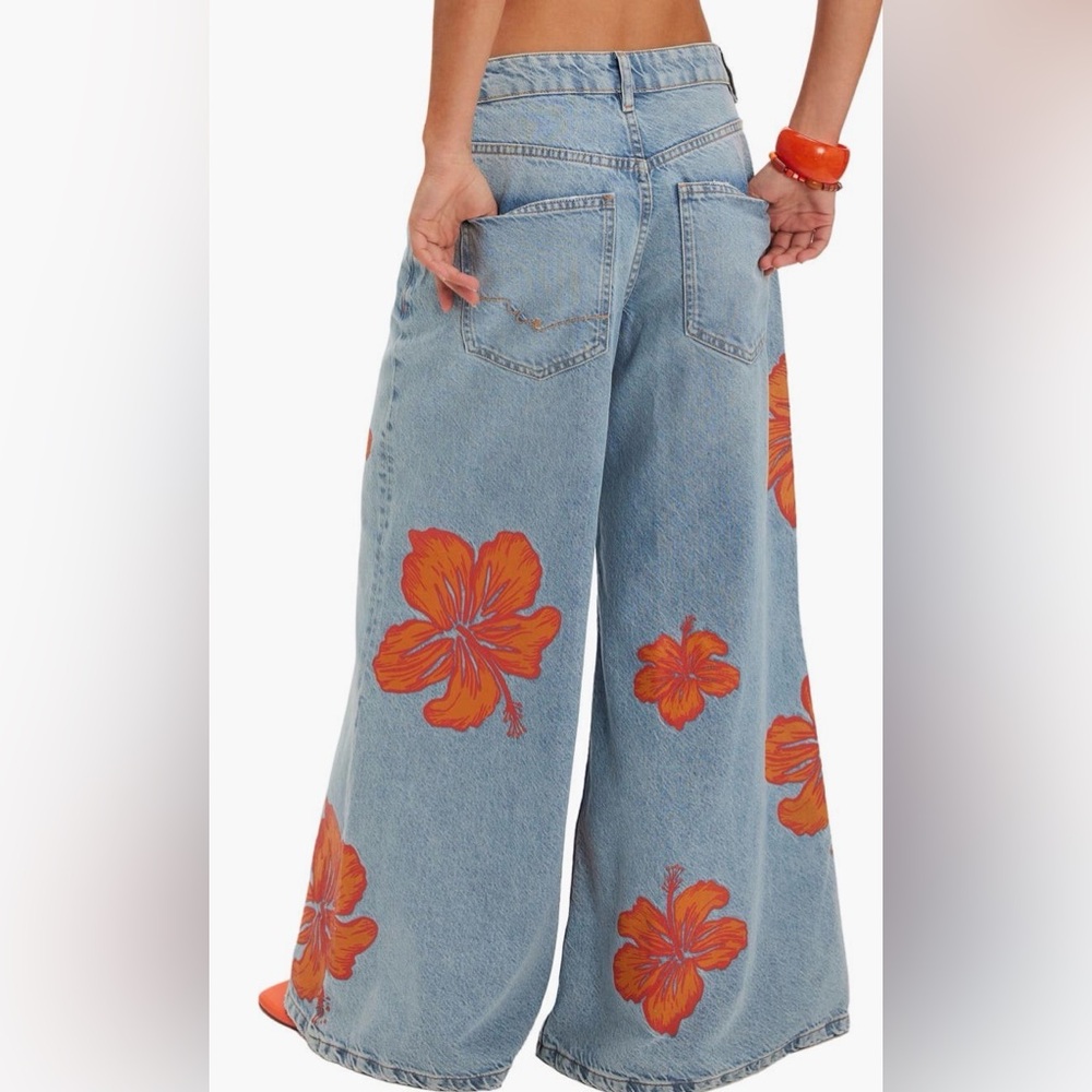 Free People Palisades Flower Power Wide Leg Jeans Size 30 - Picture 2 of 7